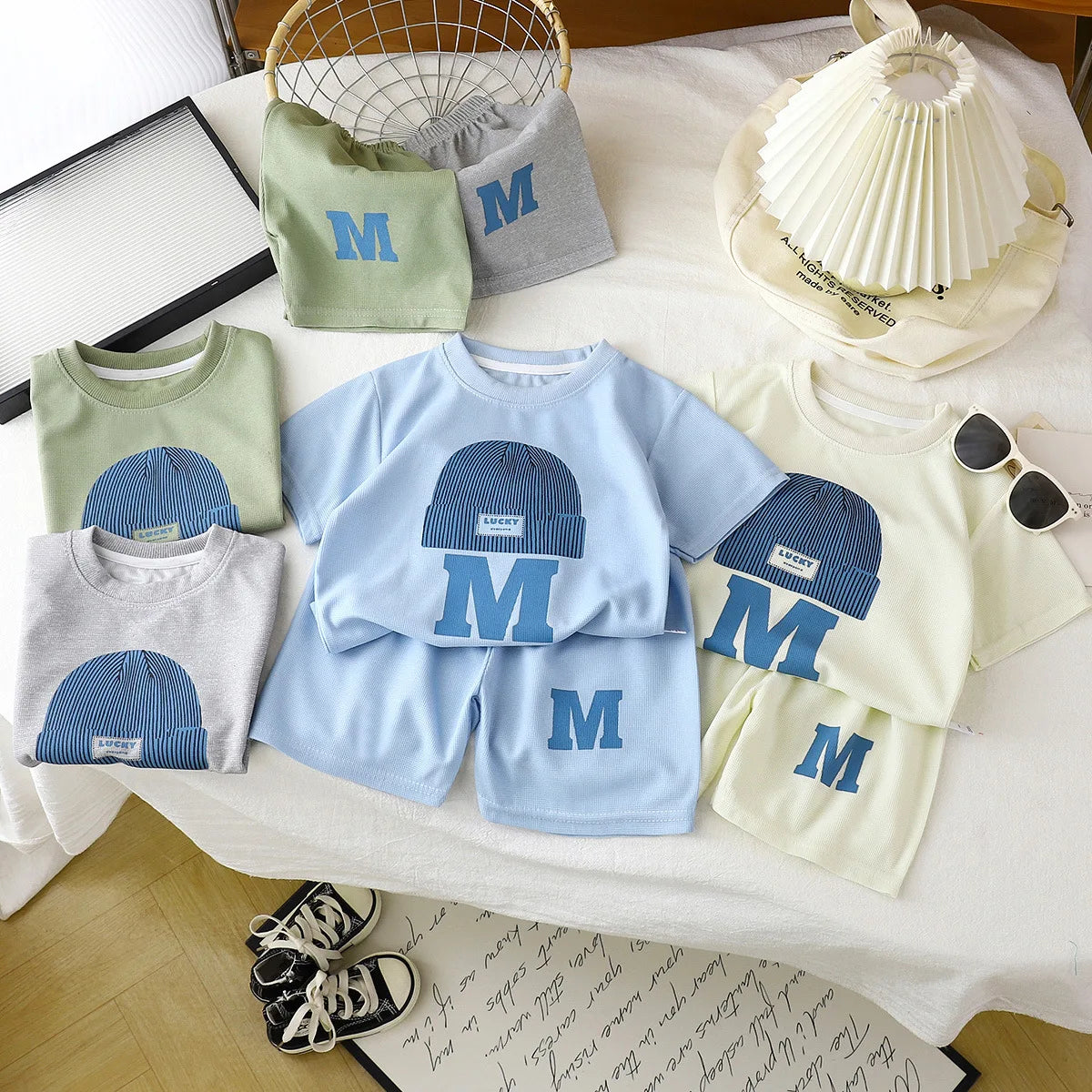 صيف جديد ولد waffle grille baby أكمام قصيرة clothes صيف children's clothing طقم