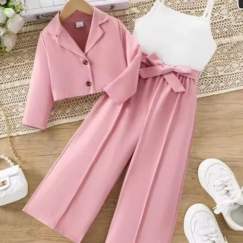 صيف جديد children's clothing three-piece طقم كاجوال korean version بدلة jacket pants loose leisure print pattern بنات
