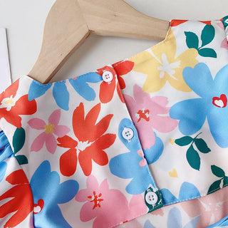 صيف جديد floral بنات' فستان with bubble أكمام، baby بنات' أكمام قصيرةd كاجوال فستان