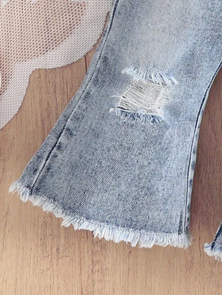 صيف جديد بنت كاجوال ستايل child بدلة with bow loose slings and broken jeans