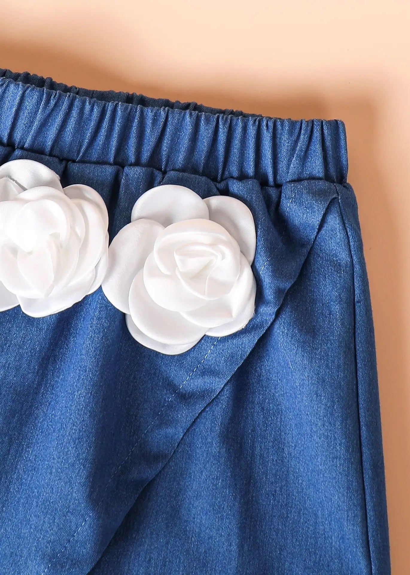 صيف جديد بنت كاجوال طقم قطعتين solid color three-dimensional flower jacket جيب shoulder hanging neck