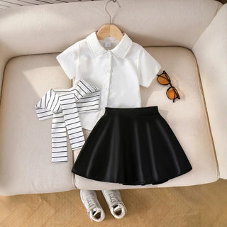 صيف جديد بنات academic ستايل striped shawl flip collar shirt with solid color جيب two-piece