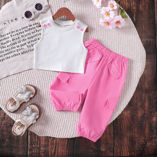 صيف جديد بنات' طقم، بنات' صيف بدون أكمام فيست، seven piece pants طقم قطعتين