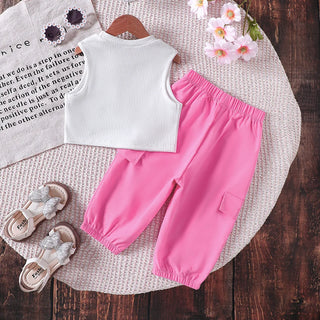 صيف جديد بنات' طقم، بنات' صيف بدون أكمام فيست، seven piece pants طقم قطعتين