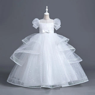 صيف أميرة فستان for بنات one-year-old small host banquet wedding gown with o-neck collar and طويل ستايل