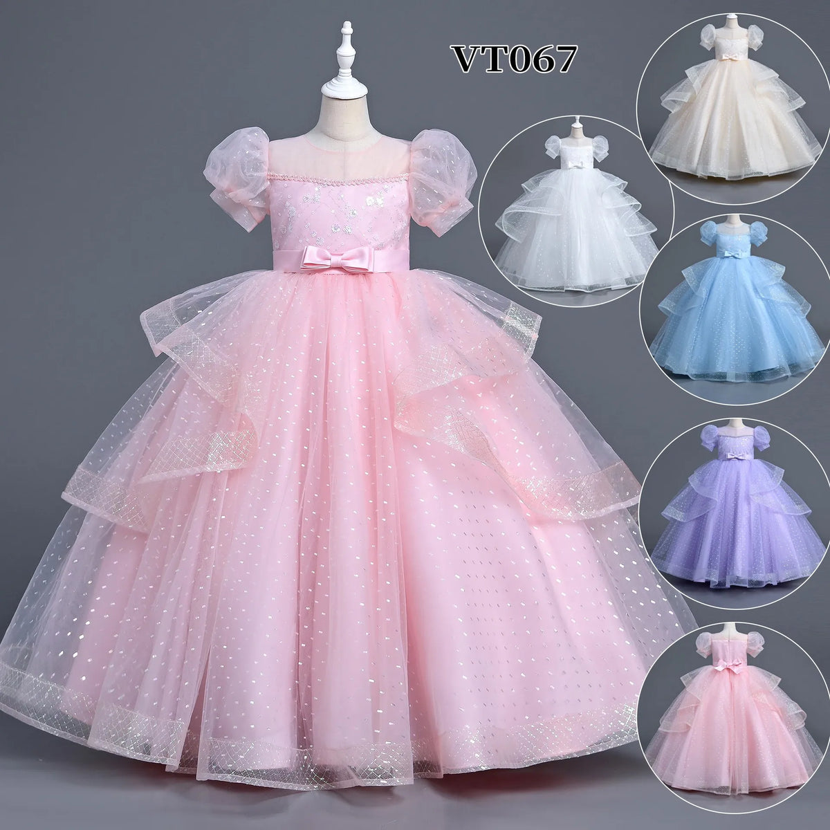 صيف أميرة فستان for بنات one-year-old small host banquet wedding gown with o-neck collar and طويل ستايل