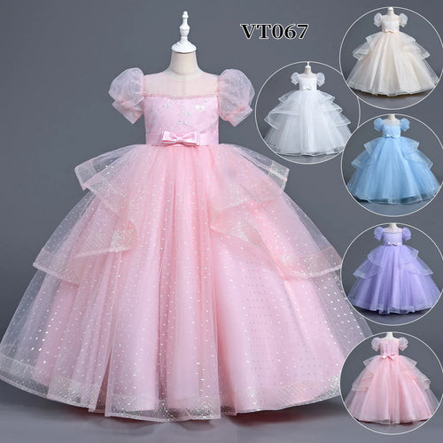صيف أميرة فستان for بنات one-year-old small host banquet wedding gown with o-neck collar and طويل ستايل
