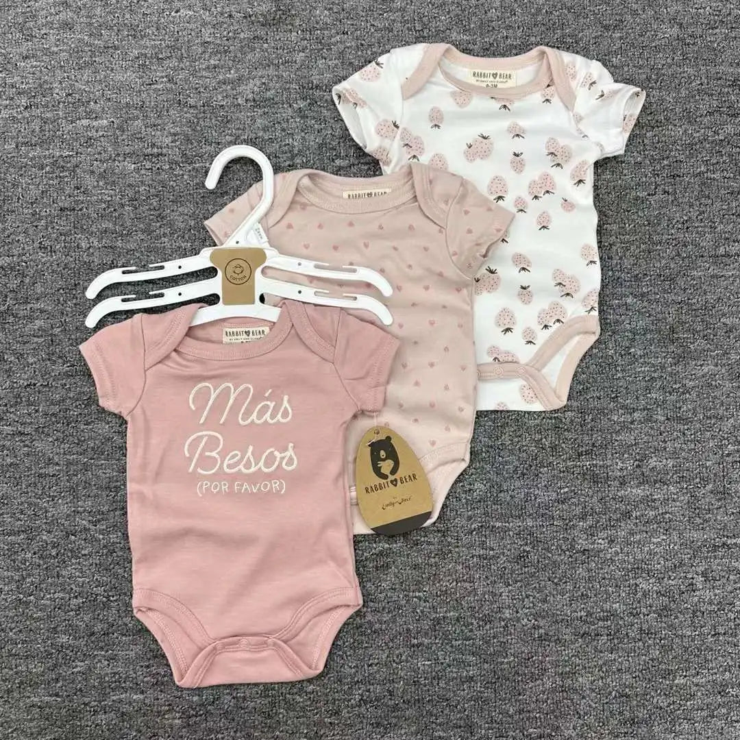 صيف أكمام قصيرة baby جمبسوت for أولاد and بنات three-piece cotton بدلة with printed pattern