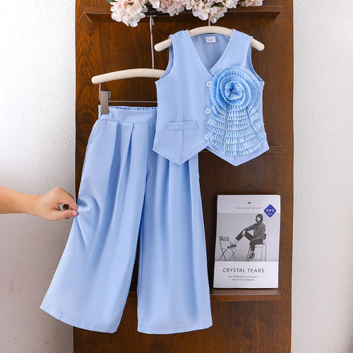 صيف ستايل غربي ستايل أطفال comfortable cotton pants بدلة floral decorative sleveele jacket shirt hot بنت بدلة for children