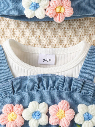 sweet baby بنت قطعة واحدة waffle three-dimensional flower hat cotton clothing طقم صيف fashion ستايل 2pcs طقم