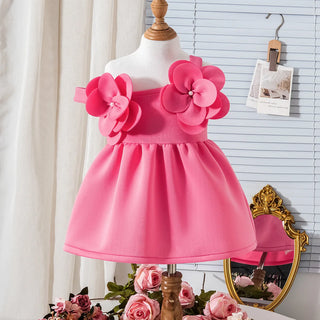 sweet صيف بنات فستان children's suspender three-dimensional flower solid color knee-length ruffles decoration odm supply