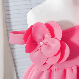 sweet صيف بنات فستان children's suspender three-dimensional flower solid color knee-length ruffles decoration odm supply