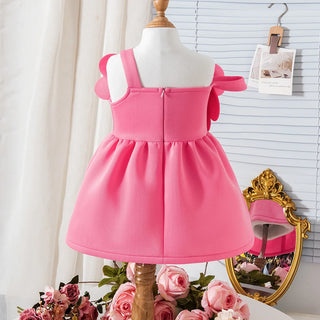 sweet صيف بنات فستان children's suspender three-dimensional flower solid color knee-length ruffles decoration odm supply
