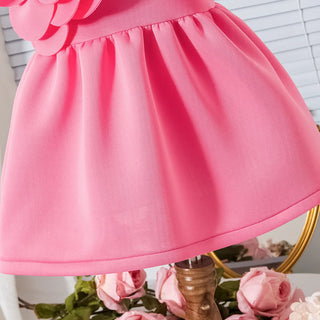 sweet صيف بنات فستان children's suspender three-dimensional flower solid color knee-length ruffles decoration odm supply