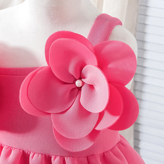 sweet صيف بنات فستان children's suspender three-dimensional flower solid color knee-length ruffles decoration odm supply