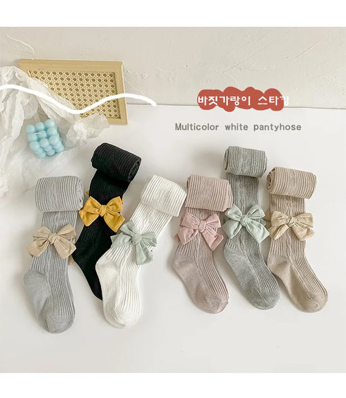 wholesale children's ربيع خريف solid color bow leggings baby bottoms anti-slip knitted technique كاجوال ستايل for بنات