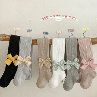 wholesale children's ربيع خريف solid color bow leggings baby bottoms anti-slip knitted technique كاجوال ستايل for بنات