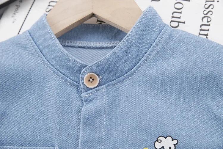 wholesale cross-border أكمام قصيرة دينم بدلة for أولاد صيف cartoon fawn printed shirt and pants طقم