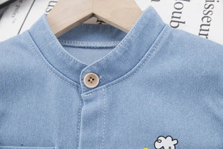 wholesale cross-border أكمام قصيرة دينم بدلة for أولاد صيف cartoon fawn printed shirt and pants طقم