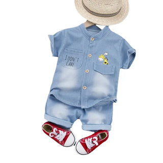 wholesale cross-border أكمام قصيرة دينم بدلة for أولاد صيف cartoon fawn printed shirt and pants طقم