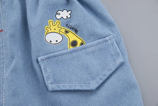 wholesale cross-border أكمام قصيرة دينم بدلة for أولاد صيف cartoon fawn printed shirt and pants طقم
