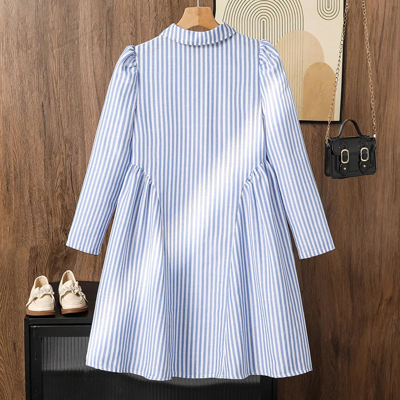 wholesale جديد صيف جديد بنات college ستايل كاجوال striped طويل-sleeved shirt فستان