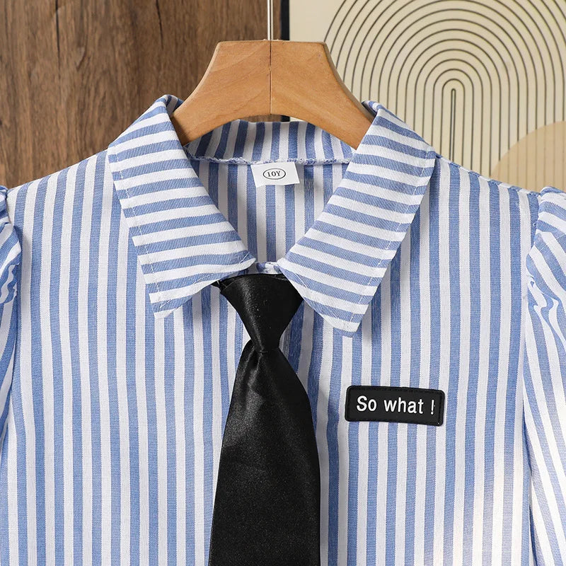 wholesale جديد صيف جديد بنات college ستايل كاجوال striped طويل-sleeved shirt فستان