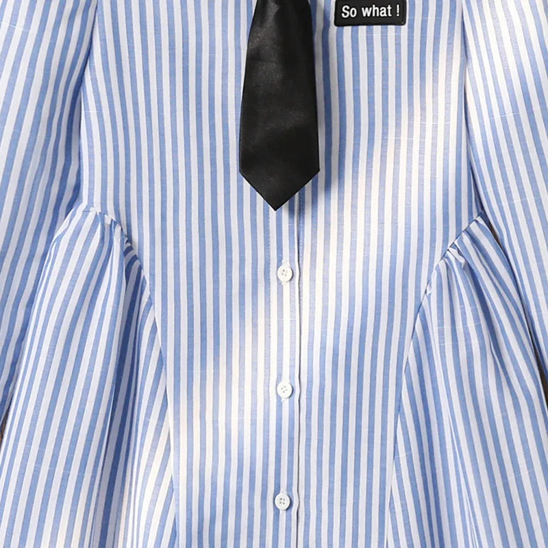 wholesale جديد صيف جديد بنات college ستايل كاجوال striped طويل-sleeved shirt فستان