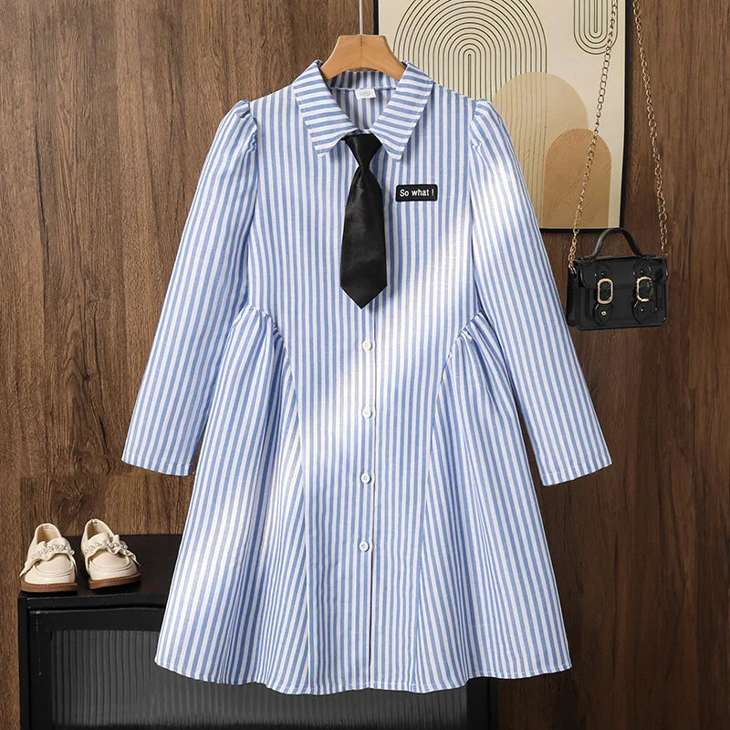 wholesale جديد صيف جديد بنات college ستايل كاجوال striped طويل-sleeved shirt فستان
