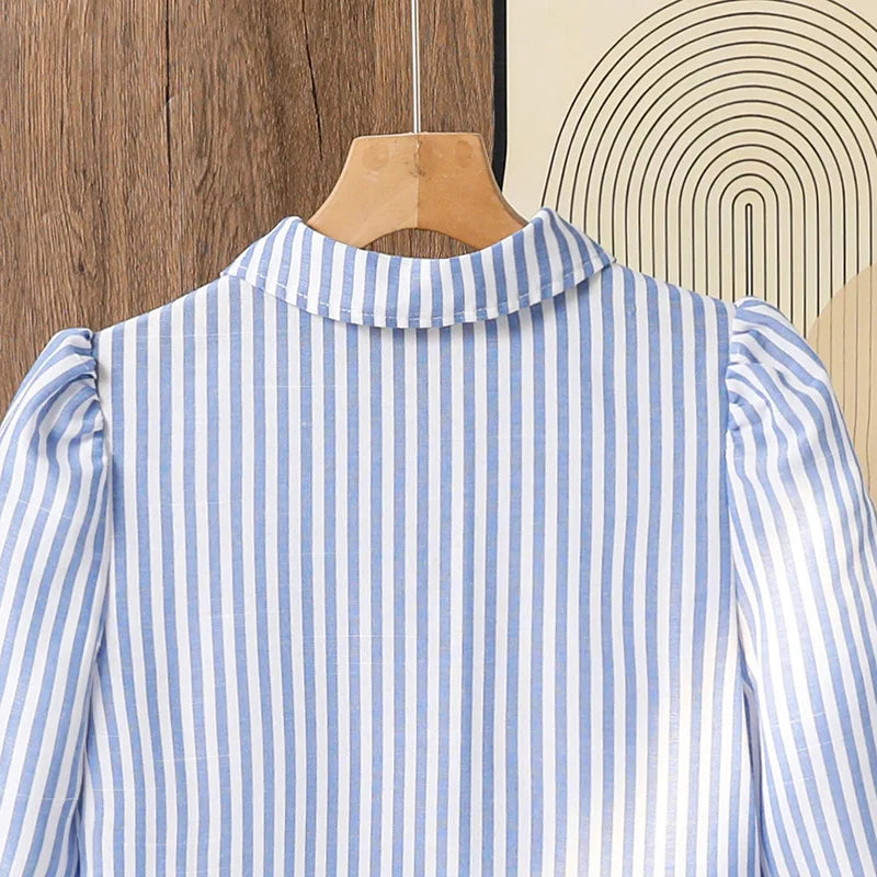 wholesale جديد صيف جديد بنات college ستايل كاجوال striped طويل-sleeved shirt فستان