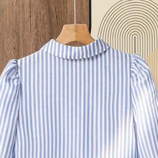 wholesale جديد صيف جديد بنات college ستايل كاجوال striped طويل-sleeved shirt فستان