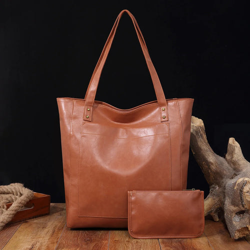 شنطة كتف كاجوال للنساء - Women's Soft Leather Hand Bags Oil Wax L