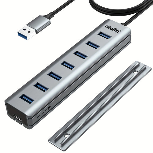 محور USB 3.0 متعدد الاستخدامات يتضمن 7 منافذ مع سكة قابلة للفصل، ويتميز بمنافذ USB 3.0 التي توفر سرعات تصل إلى 5 جيجابت في الثانية، ومتوافق مع مجموعة متنوعة من الأجهزة مثل محركات USB، والأقراص الصلبة الخارجية، والفأرات، ولوحات المفاتيح، وسماعات الرأس. كما