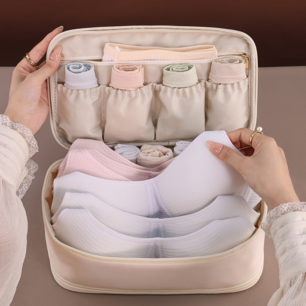 حقيبة تنظيم الملابس الداخلية المزدوجة الطبقات 1 قطعة - تخزين سفر نايلون متين مع أقسام متعددة للصدرية، السراويل الداخلية، الجوارب - محمولة وقابلة للغسل يدويًا