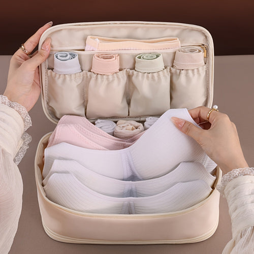 حقيبة تنظيم الملابس الداخلية المزدوجة الطبقات 1 قطعة - تخزين سفر نايلون متين مع أقسام متعددة للصدرية، السراويل الداخلية، الجوارب - محمولة وقابلة للغسل يدويًا