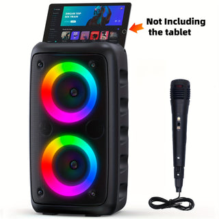 آلة كاريوكي محمولة من GDHENGYIN 3317 مع ميكروفونات لاسلكية ومرنة، أضواء LED، ومكبرات صوت مزدوجة - نظام PA للحفلات وأعياد الميلاد والمناسبات، يدعم بطاقة TF/USB، مدخل AUX، وظائف TWS، إعداد كاريوكي المنزلي | تصميم أسود أنيق | تحكم سهل بالزر