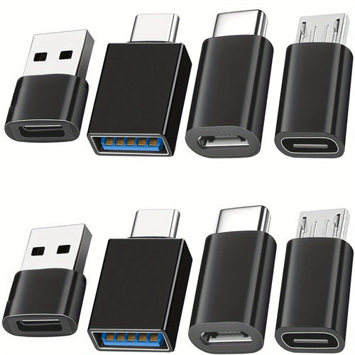 8 قطع محول من USB إلى USB C، محول أنثى من نوع USB Type C إلى ذكر USB، موصل تحويل من Micro USB إلى USB C للابتوب والسيارة والهاتف الذكي وسماعة الرأس والحاسوب