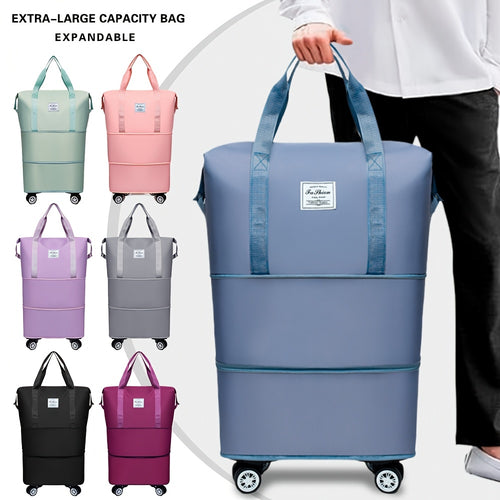1 X Oxford Cloth Travel Duffel Bag - Versatile, Thick, 3-Layer Expandable, Extra Large Capacity, Foldable with Omni-Directional Wheels, Zippered Vacation Suitcase with Fixed Shoulder Straps, And, Hand Washable, Christmas Gift