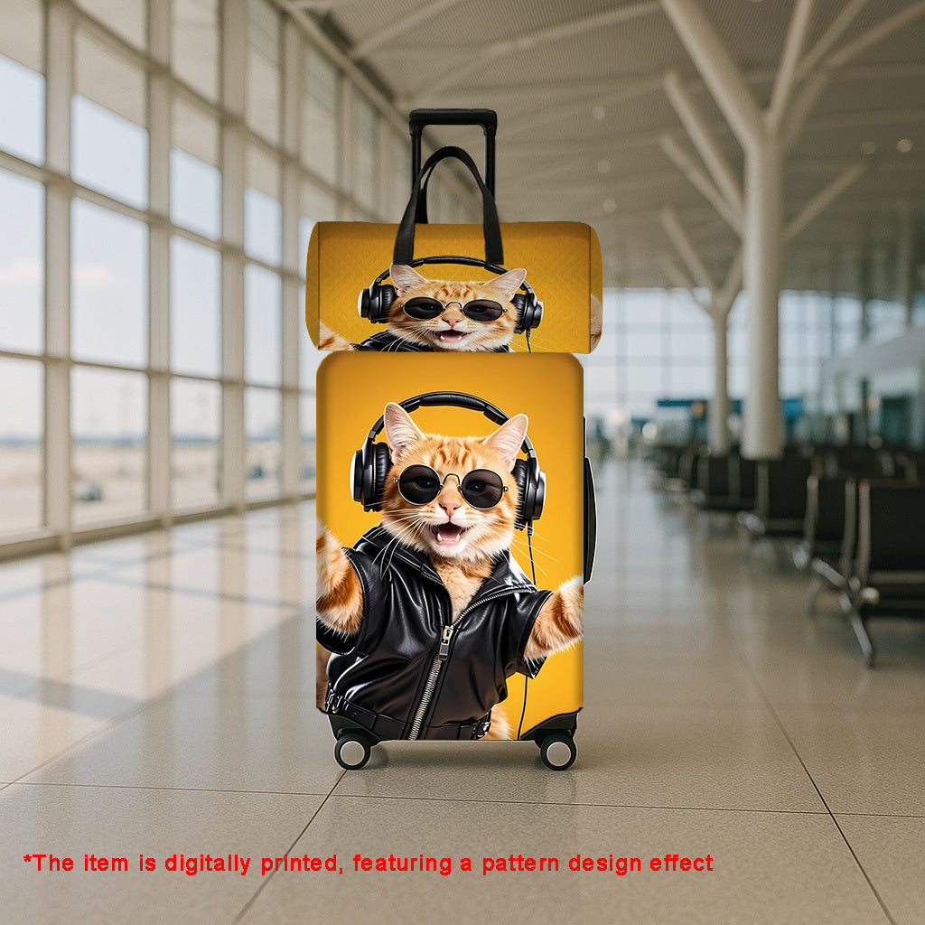 JIT2pcs Rock Orange Cat Trend Print Luggage Case Luggage Set (1 حقيبة سفر + 1 حقيبة سفر)، حقائب يد وحقائب سفر مع عربات، حقائب سفر للرجال والنساء، ملحقات السفر، ضروريات العطلات الخارجية، مناسبة للسفر والرجال والنساء، النزهات
