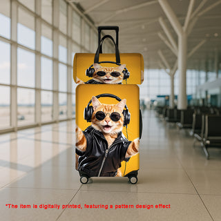 JIT2pcs Rock Orange Cat Trend Print Luggage Case Luggage Set (1 حقيبة سفر + 1 حقيبة سفر)، حقائب يد وحقائب سفر مع عربات، حقائب سفر للرجال والنساء، ملحقات السفر، ضروريات العطلات الخارجية، مناسبة للسفر والرجال والنساء، النزهات