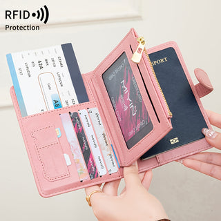 حافظة جواز سفر FOREVER MIYIN مع حماية RFID - منظم سفر أنيق باللون الوردي بفتحات متعددة للبطاقات وجيب نقود وإغلاق بسحاب | حافظة جواز سفر مدمجة وآمنة | إكسسوار لحماية البطاقات