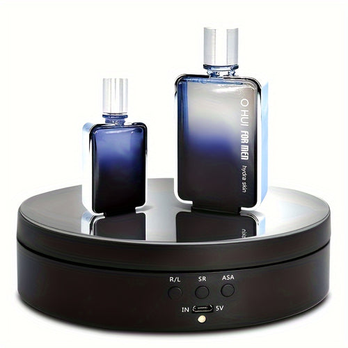 حامل عرض دوار محرّك 360° مع USB - طاولة دوارة أكريليك سوداء للتصوير الفوتوغرافي وديكور المنزل، يشمل مرآة PVC