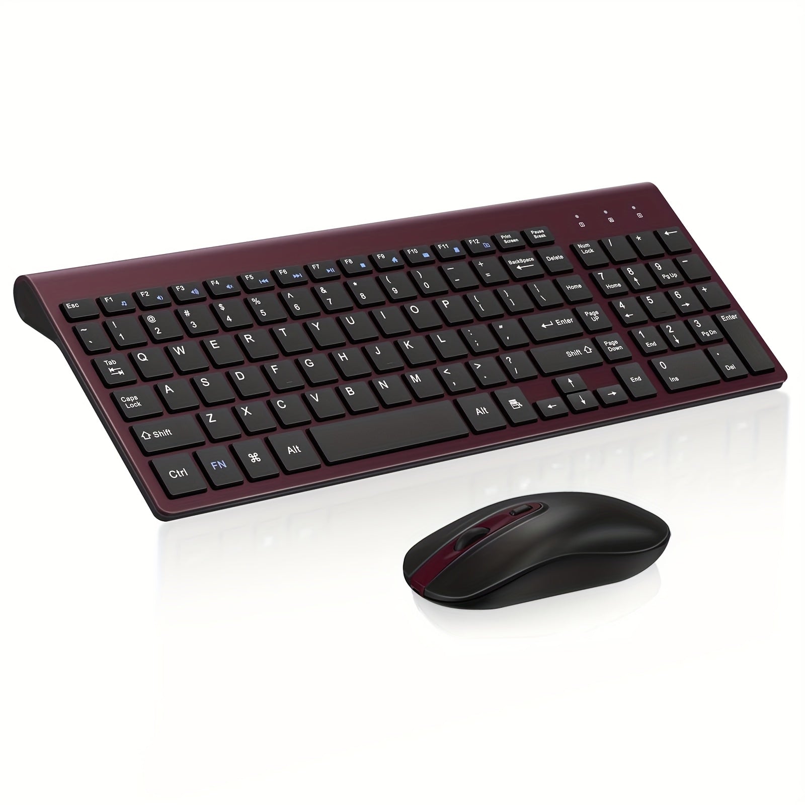كومبو لوحة مفاتيح وفأرة لاسلكية من سيميتيك EasyTyping KF10، [مفاتيح مفتاح القص الهادئة][مفاتيح توفير الجهد] لوحة مفاتيح كمبيوتر فائقة النحافة وفأرة لاسلكية، إعداد سهل للكمبيوتر المحمول/الويندوز - أحمر نبيذي