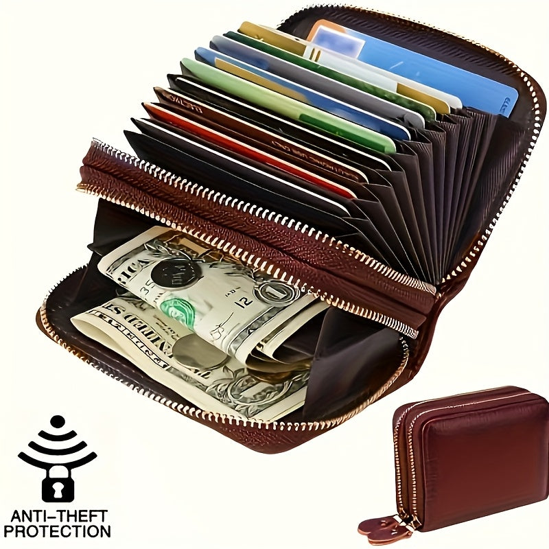 محفظة كبيرة السعة مانعة للتشويش على تقنية RFID - محفظة بفلد معززة بسحاب أنيقة مع فتحات متعددة للبطاقات وجيب للعملات المعدنية، جلد صناعي متين، مثالية للرجال والنساء، الاستخدام اليومي، محفظة يومية | محفظة بسيطة | محفظة بسحاب