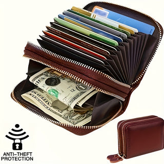 محفظة كبيرة السعة مانعة للتشويش على تقنية RFID - محفظة بفلد معززة بسحاب أنيقة مع فتحات متعددة للبطاقات وجيب للعملات المعدنية، جلد صناعي متين، مثالية للرجال والنساء، الاستخدام اليومي، محفظة يومية | محفظة بسيطة | محفظة بسحاب