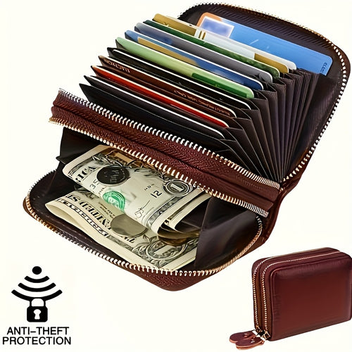 محفظة كبيرة السعة مانعة للتشويش على تقنية RFID - محفظة بفلد معززة بسحاب أنيقة مع فتحات متعددة للبطاقات وجيب للعملات المعدنية، جلد صناعي متين، مثالية للرجال والنساء، الاستخدام اليومي، محفظة يومية | محفظة بسيطة | محفظة بسحاب