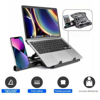 حامل لابتوب قابل للتعديل، مادة ABS، حامل ملاحظات محمول قابل للتعديل في الارتفاع مع وظيفة التبريد، قاعدة دوارة للابتوبات بحجم 33.02-38.1 سم، إكسسوار مكتب