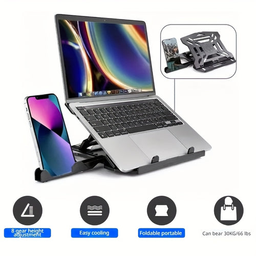 حامل لابتوب قابل للتعديل، مادة ABS، حامل ملاحظات محمول قابل للتعديل في الارتفاع مع وظيفة التبريد، قاعدة دوارة للابتوبات بحجم 33.02-38.1 سم، إكسسوار مكتب