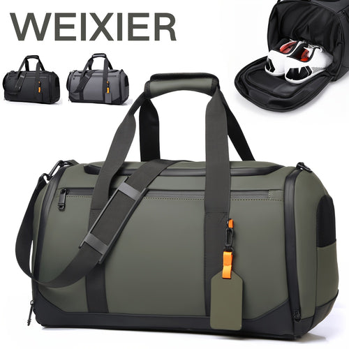 حقيبة يد WEIXIER للرجال، حقيبة كتف، حقيبة توت، حقيبة نزهة لليوم أو العطلة مع جيوب متعددة وسعة كبيرة، تحتوي على قسم منفصل بسحاب للمواد الرطبة والجافة، مناسبة للسفر والتسوق والرحلات القصيرة، مثالية كهدايا للأصدقاء والعائلة أو الزملاء