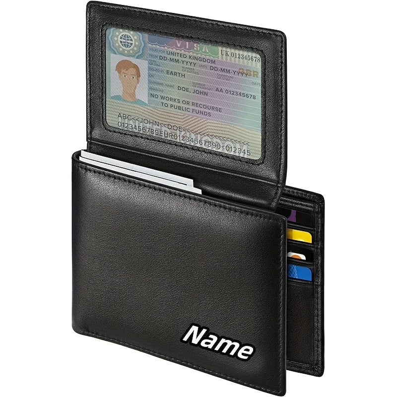 محفظة رجالية قابلة للتخصيص بحماية من RFID من الجلد الصناعي - تصميم نحيف مزدوج الطي مع نقش الاسم الشخصي، فتحات بطاقات متعددة وجيب للنقود - هدية مثالية للصديق، الزوج، الأب (عيد الميلاد، عيد الأب، عيد ميلاد)، منظم البطاقات | محفظة قابلة للتخصيص | جلد صناعي م